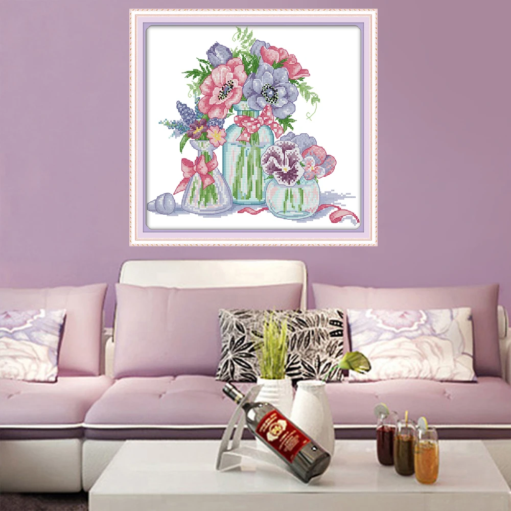 Картина хлопковая с цветами Joy Sunday Набор для вышивки крестиком 11 и 14 карат сделай