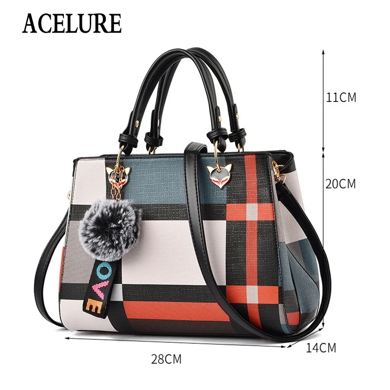 ACELURE Trendy Fashion Patchwork Women Crossbody Bags High Quality PU Leather Female Shoulder Bag with Fur Ball Handbag 4 Colors