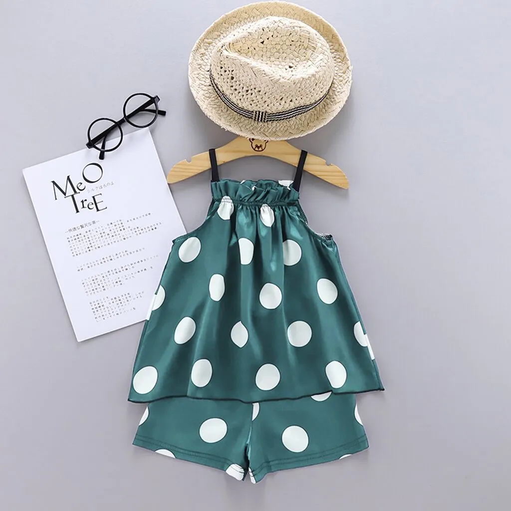 Детская Пижама для девочек платье сна малышей топ на бретелях с принтом в горошек