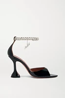 new season shoes awge flacko crystal chain embellished patent leather sandals black italy flared heels