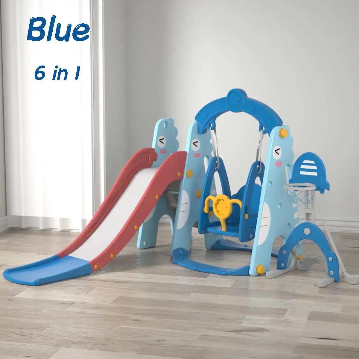 

NEW 6 In 1 Baby Swing Chair Music Slide Combination Basketball Outdoor Indoor Playground Cartoon Toys Playset for Kids Gift