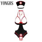 Женское сексуальное нижнее белье, медсестра секс Косплэй костюм эротический комплект с лямкой через шею открытые чашечки с вырезами галстуком-бабочкой на облегающий костюм из леотарда для с повязкой на голову