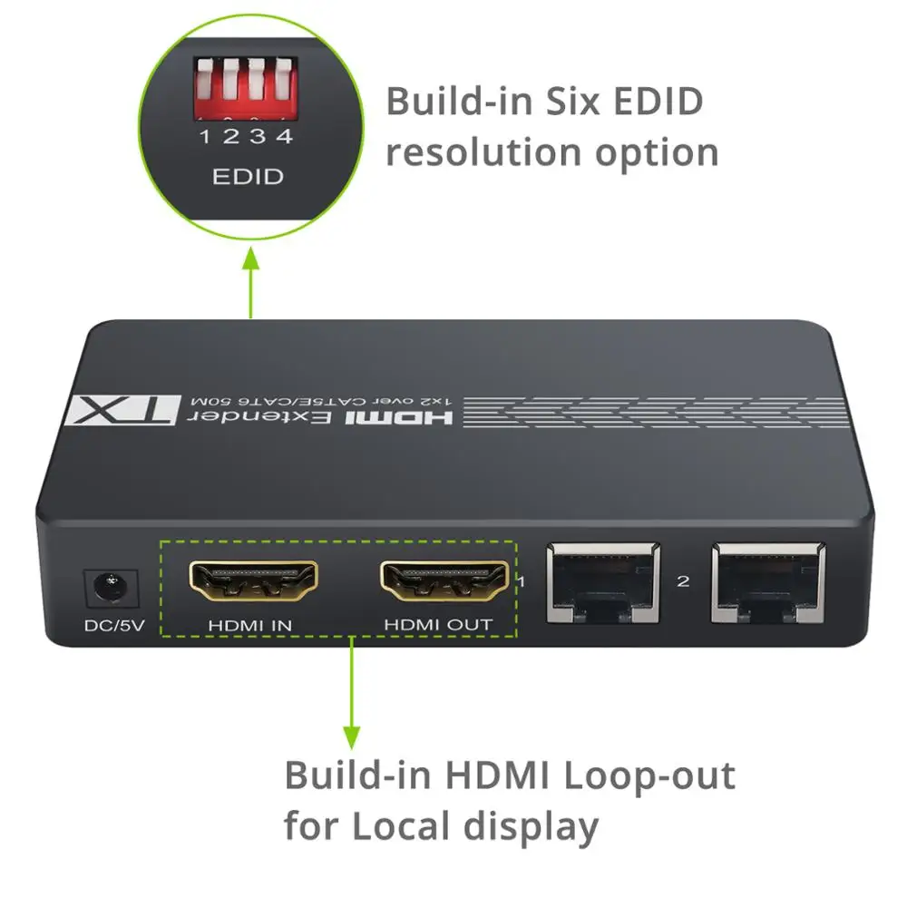 Neoteck HDMI-Compatible Extender Splitter 1 to 2 Over Ethernet Cat6 Cat7 Cable Up 50M with IR Remote Control EDID 1080P | Электроника