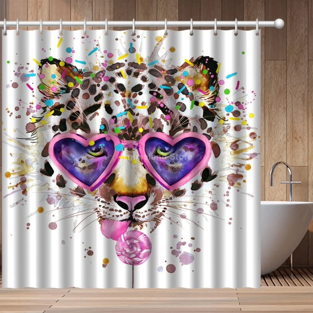 

Милые модные 3d-занавески для душа с изображением гепарда, животного, собаки, комплект для ванной комнаты с водонепроницаемым крючком, занав...