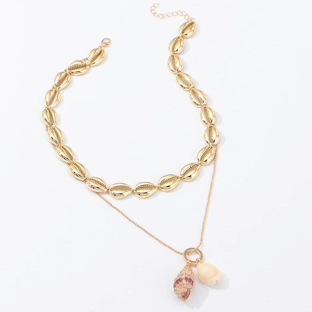 Женский пляжный чокер в богемном стиле двухслойный из морской ракушки цепочка с