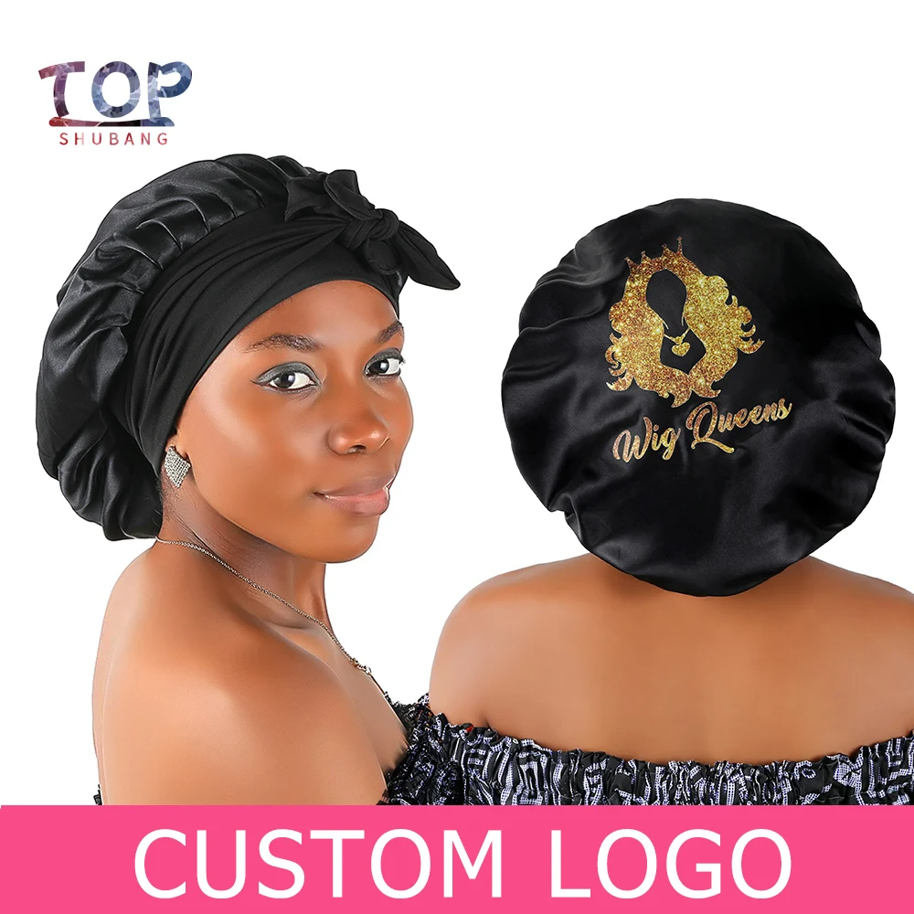 Bonnets con logotipo personalizado para mujer, banda de satén para la cabeza con borde ancho, para dormir, 10 colores