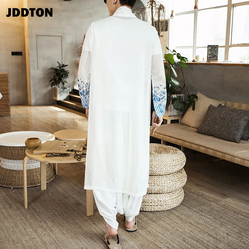 JDDTON Мужская шифоновая ветровка кимоно винтажная длинная куртка в китайском