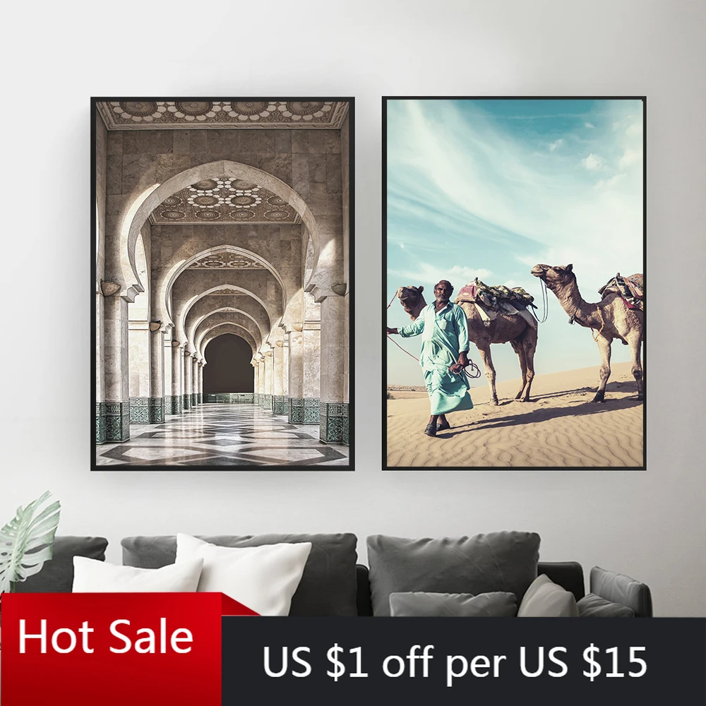 Марокканская церковь пустыня верблюжий бохо стиль настенная живопись холст скандинавские принты настенные