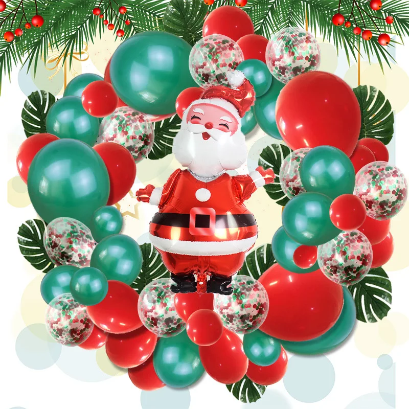 

Merry Christmas Balloons Set For Home Decorations Hotel Shopping Mall Decoration Aluminum Foil Latex Santa Claus Candy Garland