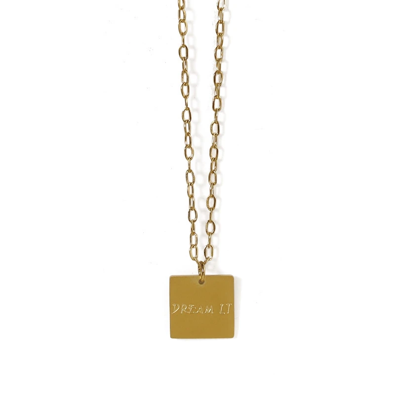 

TOSAKO Necklace Gold Color Pendants Sweater Chain Minimalism Square Vintage