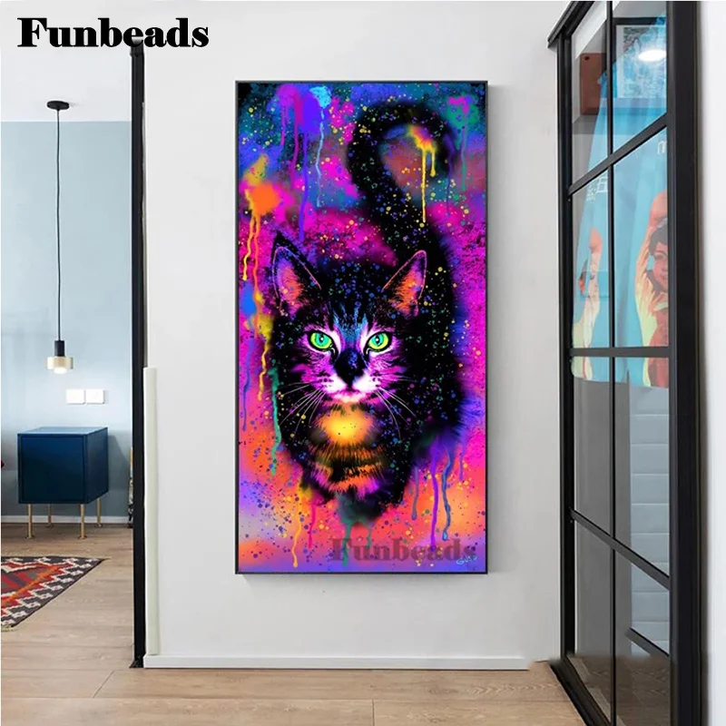 

Алмазная вышивка, абстрактная красочная мозаика в виде кошки, стразы, алмазная живопись, полноразмерная вышивка, домашний декор FF5915