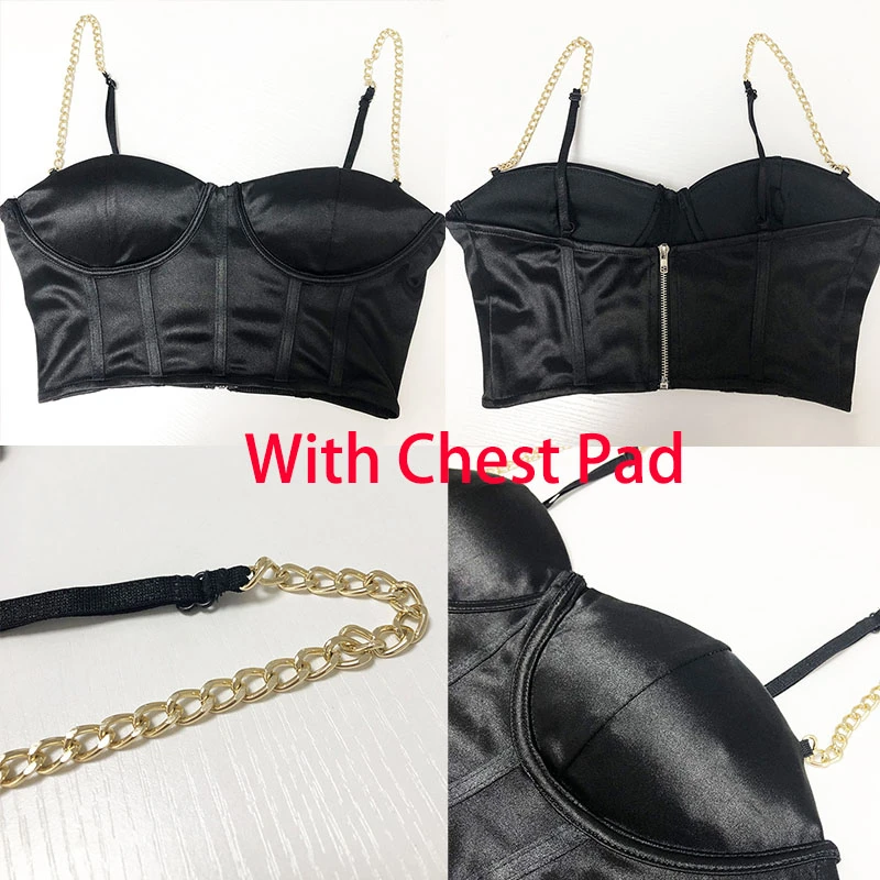 

Giyu Summer Sexy Night Club Party Satin Camis Women Metal Chain Sling Slim Crop Tops Elegant Solid Pad Camisole Blusas Femininas