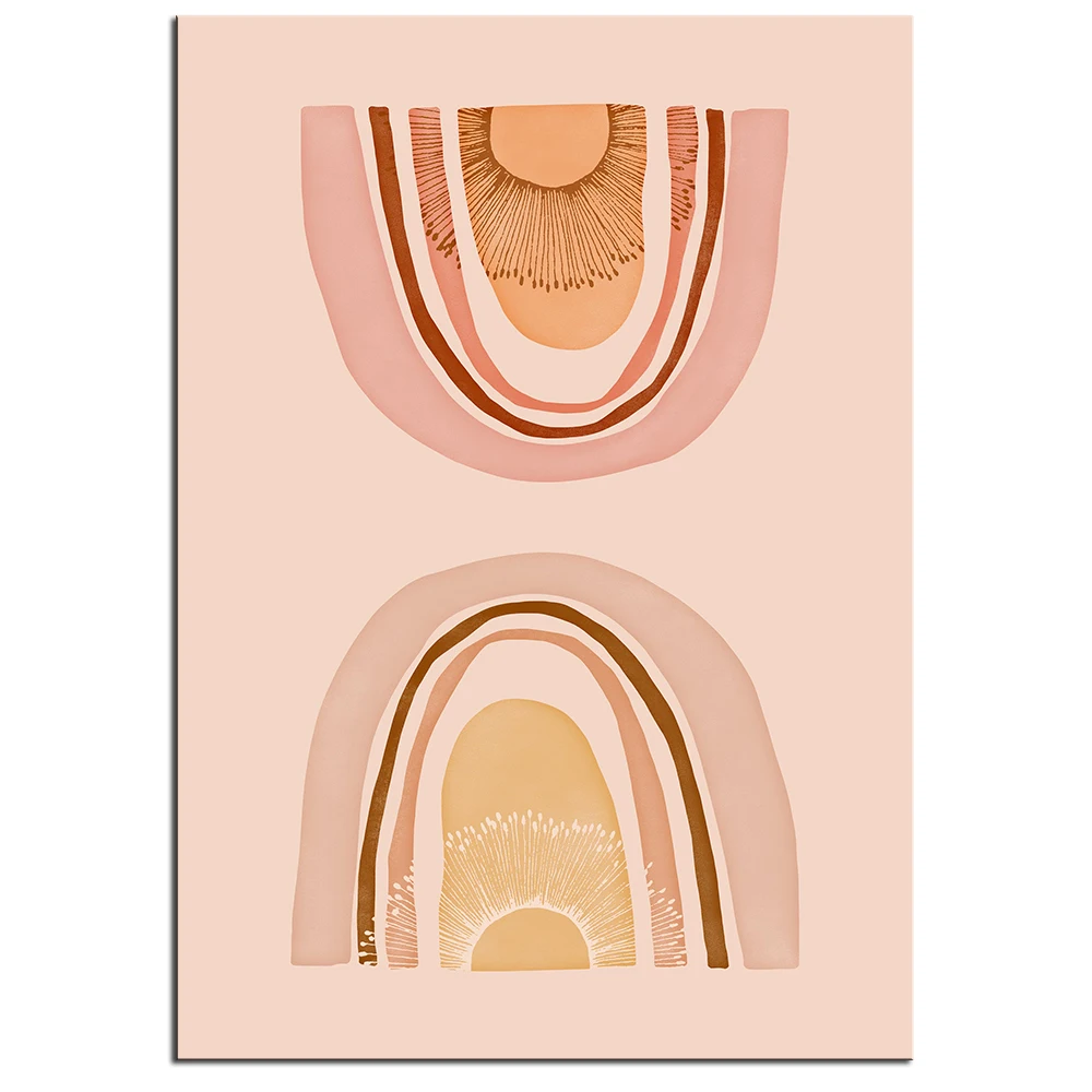 

Rainbow Pattern Canvas Print Boho Decorative Painting Brown Arches Repeating Rainbows Poster Neutral Wall Art Picture Home Decor