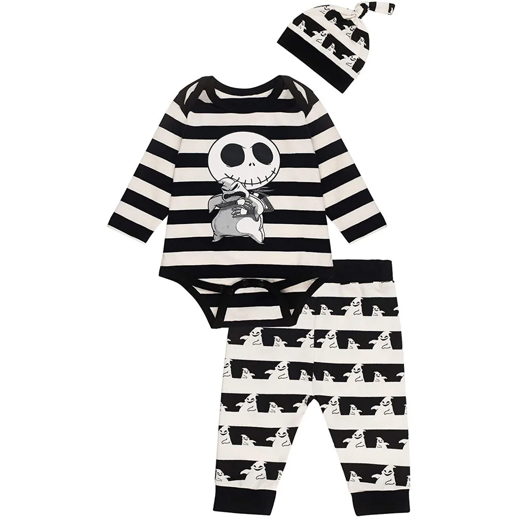 Baby Boy Girl Clothes Newborn Infant Winter Autumn Cartoon Romper Pants Hat Halloween Skull Clothing 3pcs Children Outfits Set | Детская