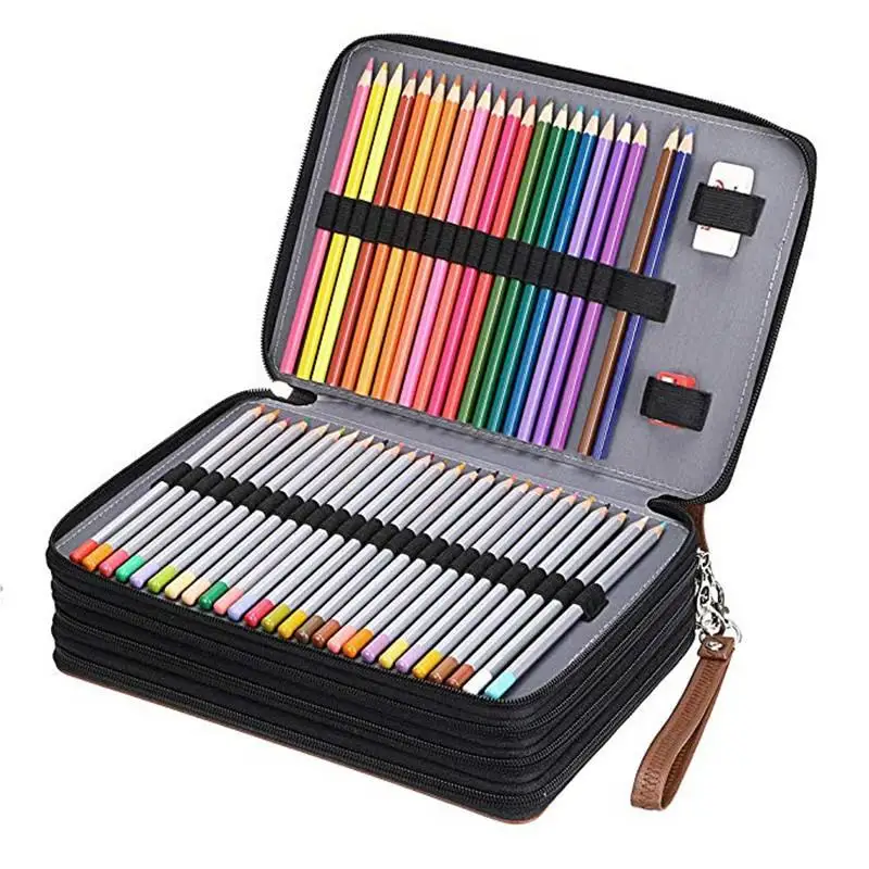 

200 Slots PU Leather Large Capacity Pencil Bag Case Organizer For Colored Pencil Watercolor Pen Markers Gel Pens Great Gifts
