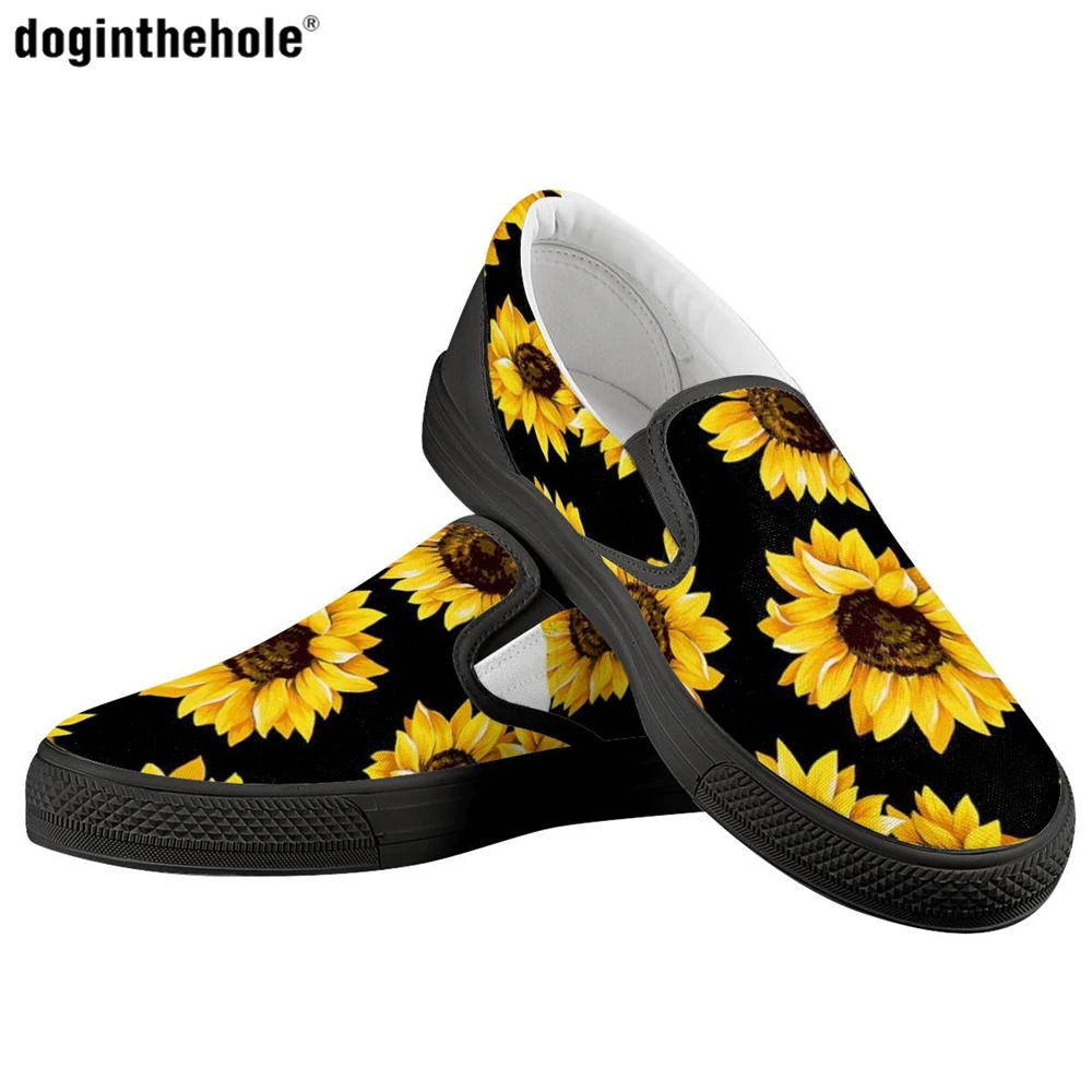 

Doginthehole Women Shoes Sunflower Printed Ladies Flats 2020 Comfortable Slip On Flats Shoes Spring/Autumn Winter Sneakers Women