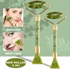 Нефритовый массажный ролик для лица и шеи, натуральный массажер для лица и шеи, набор скребков зеленого цвета для тонкого подтяжки, инструменты для похудения