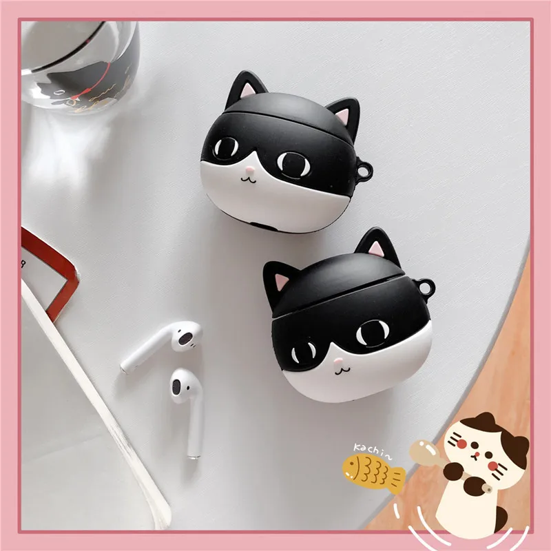 Для Airpods 2 чехол силиконовый мультяшный для Apple Air pods милый черный Кот Чехол