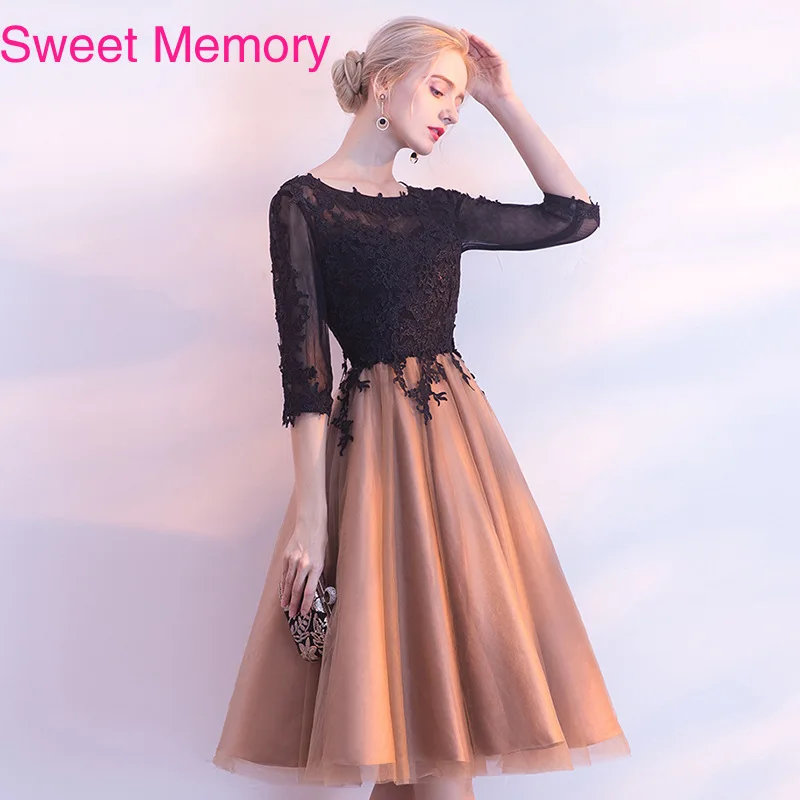 Женское Короткое платье подружки невесты Sweet Memory черное до колена с круглым