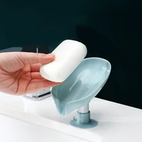 leaf shape soap box suction cup soap dish punch free creative drain soap holder for bathroom shower soap plate storage tray tool