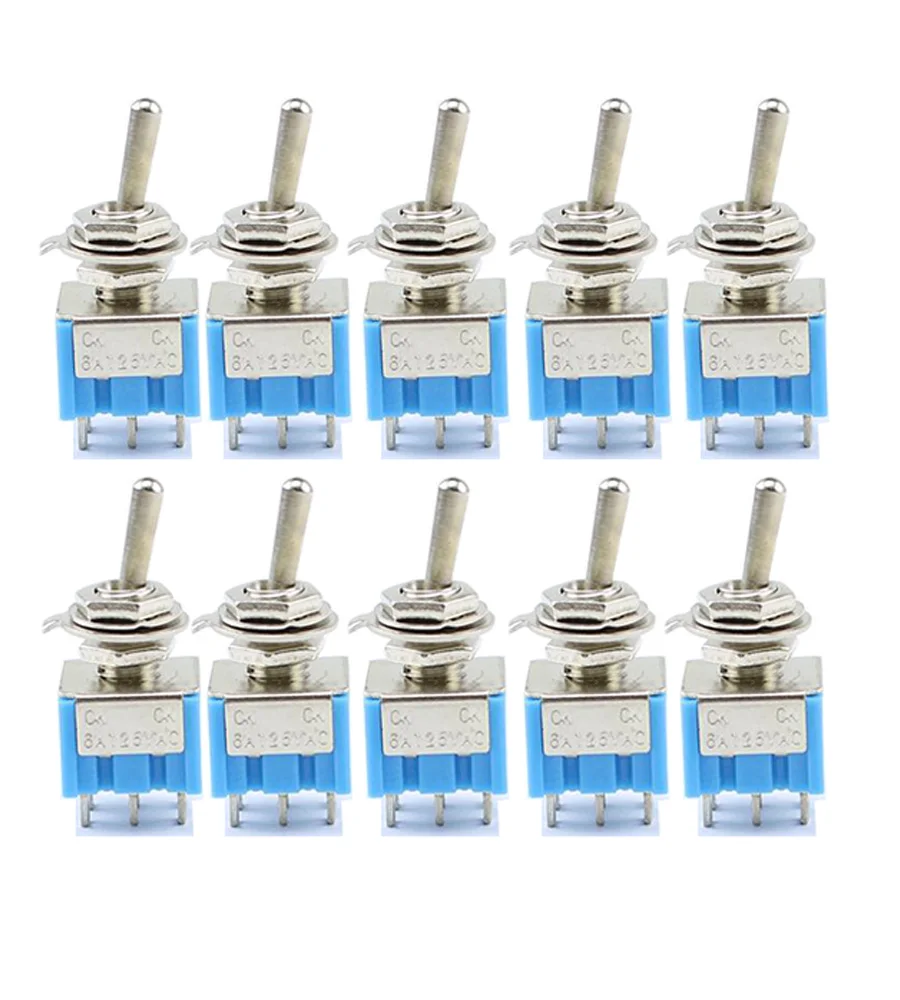 10 шт., миниатюрный двухполюсный тумблер DPDT (MTS202) ON-ON 120VAC 6A 1/4 дюймов