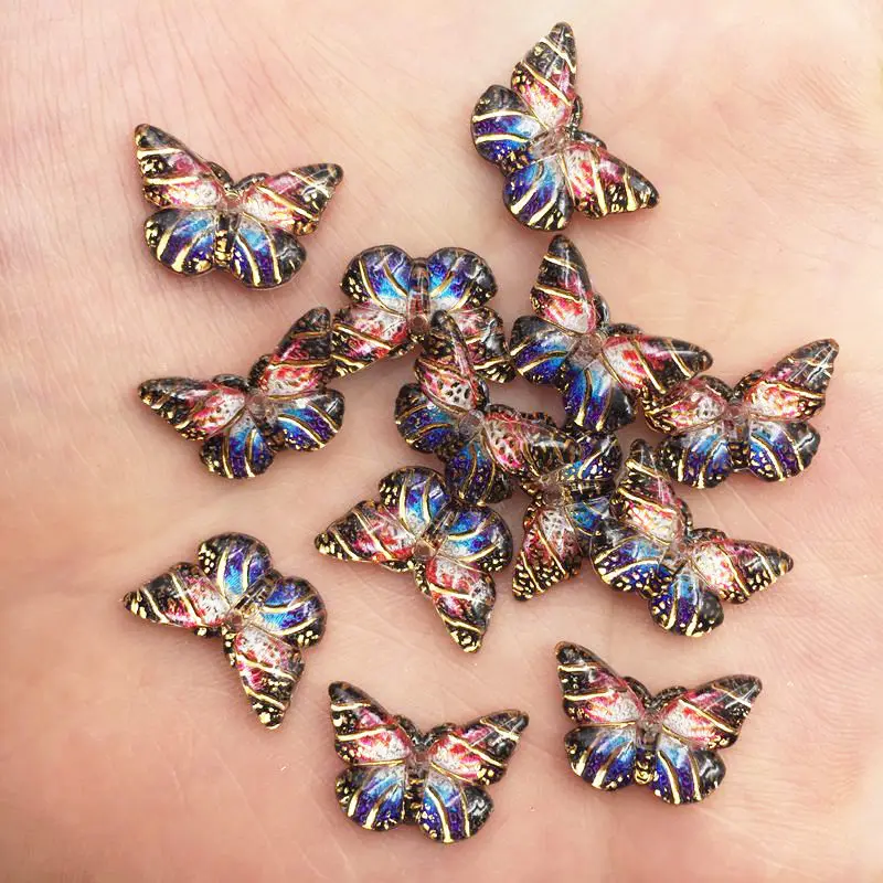 

New Shiny Resin Colorful Crystal Butterfly Flat back Rhinestone Scrapbook DIY Wedding Appliques 1 Hole Ornament Craft SG304