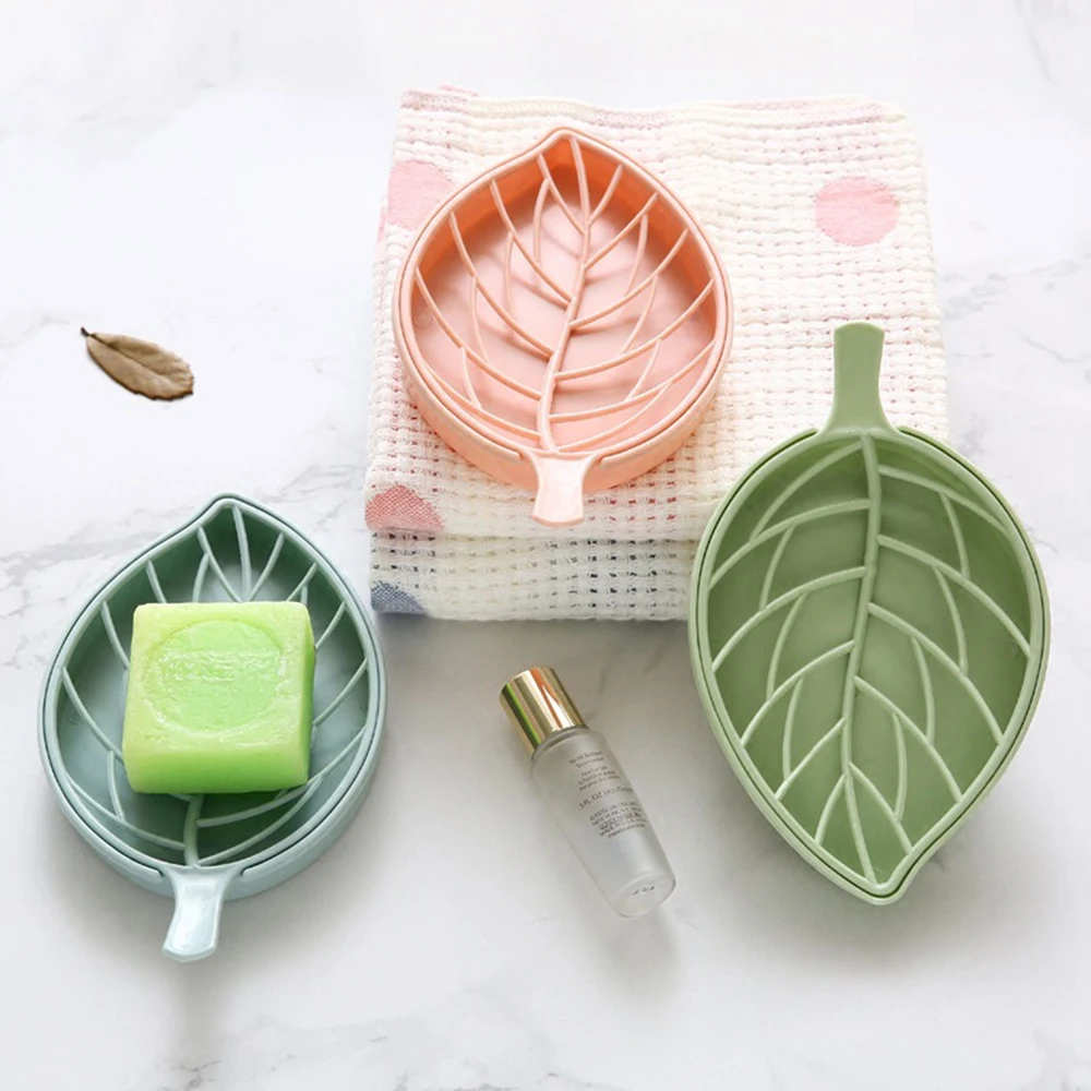 

3-piece Bathroom Creative Leaf-shaped Soap Box Double-layer Large Drain Plastic Soap Box Kitchen Drain Toilet Soap Storage Box