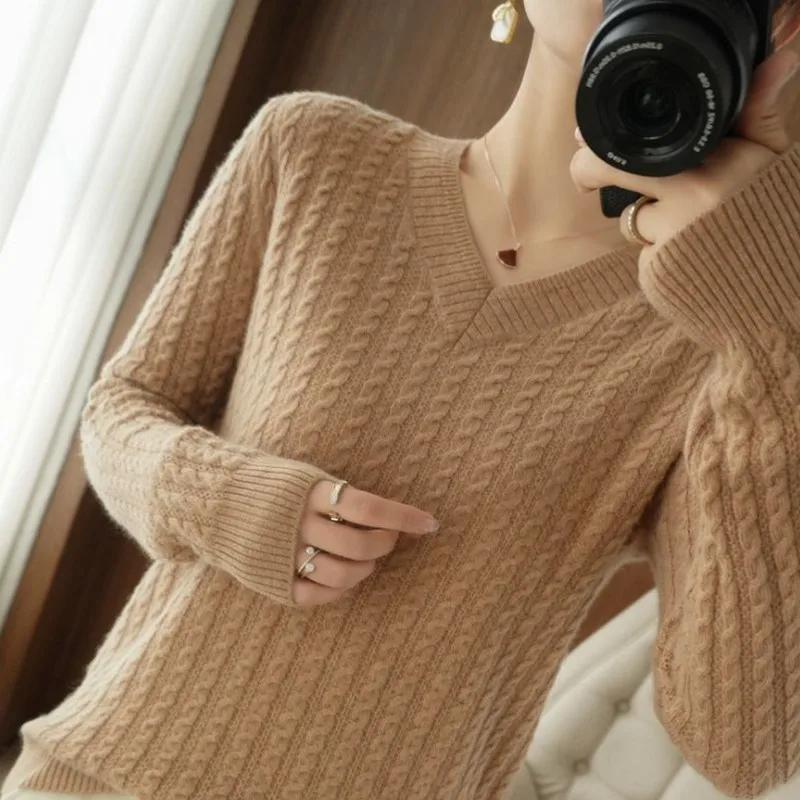 Autumn and Winter Sweater Female knitwear Pullover Loose Outside Wear New Large Size Long Sleeve Pure Color Bottom Sweater S-3XL images - 6