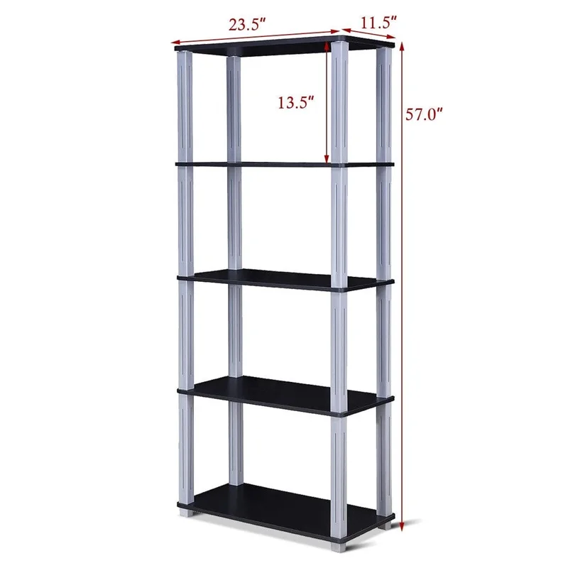 

5-Tier Multi-Functional Storage Shelves Rack Display Bookcase PVC Veneered MDF Shelves Solid Construction Heavy Load Capacity