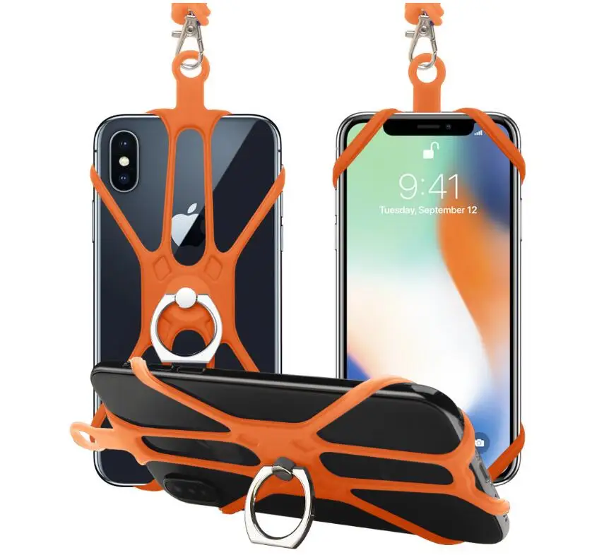 orange Универсальный строп для телефона силиконовый спортивный ремешок для телефона ремешки для мобильных телефонов кольцо держатель Чехол шеи висячая цепь для сматывания троса - Цвет: orange