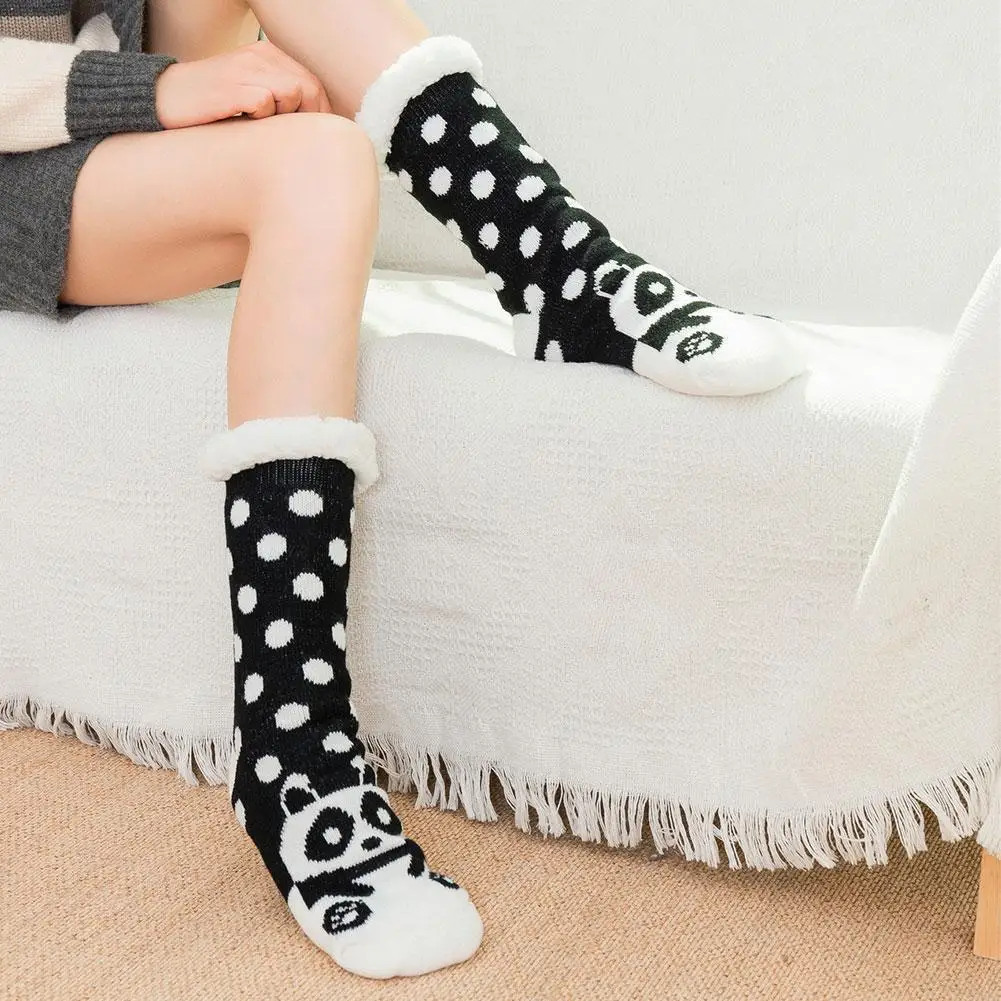

Women Winter Christmas Socks Cotton Print Thicken Anti-slip harajuku Female Socks Funny Ladies Fleece Socks streetwear Warm J5F2