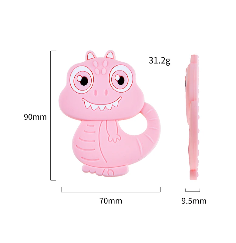 Mordedor de silicona de grado alimenticio para beb&eacute;, mordedor sin BPA para dentici&oacute;n, accesorios para chupete de lactancia, de dinosaurio de dibujos animados, 1 unidad-5