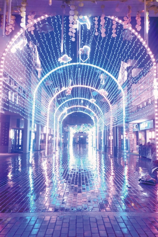 Laeacco Старый город Фэнтези синяя лампочка свет праздник вечерние живописные Фото