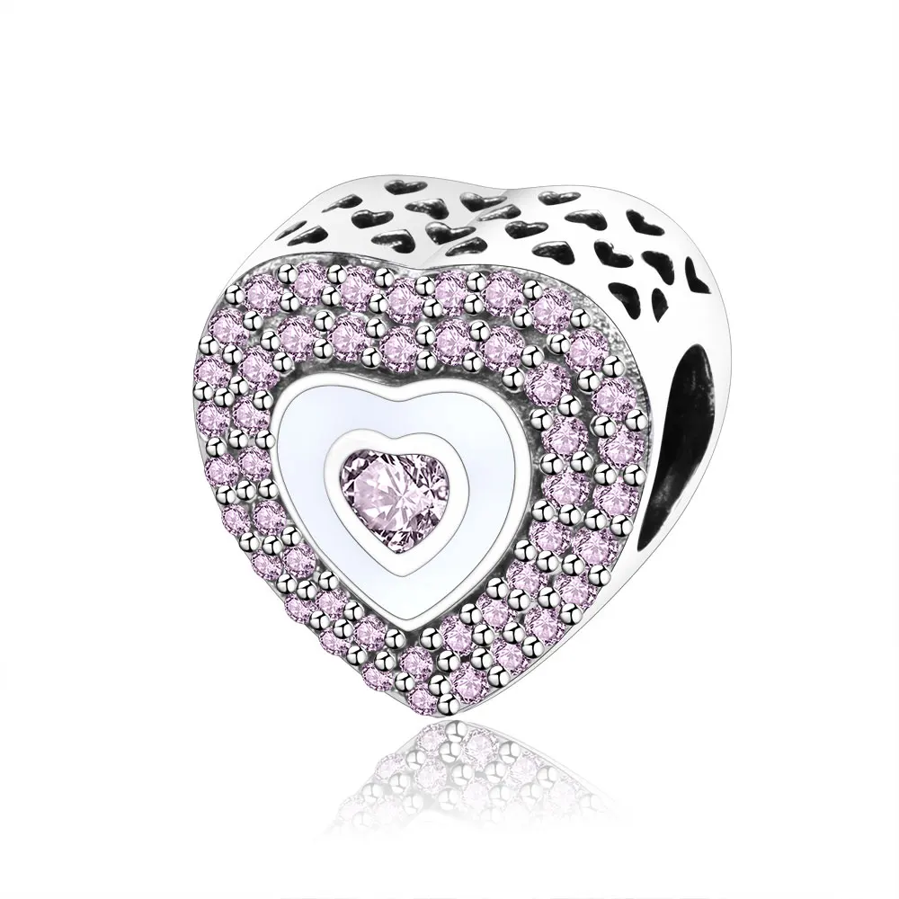 

2019 Mother's Day Authentic 925 Sterling Silver Enamel Heart Charms Beads With CZ Fit Original Pandora Charm Bracelet Jewelry