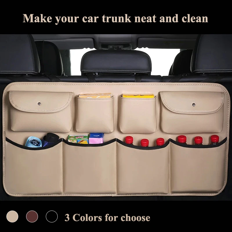 

PU Leather Car Rear Seat Back Storage Bag Car Trunk Organizer Auto Stowing Tidying Auto Interior Accessories For Sedan SUV MPV