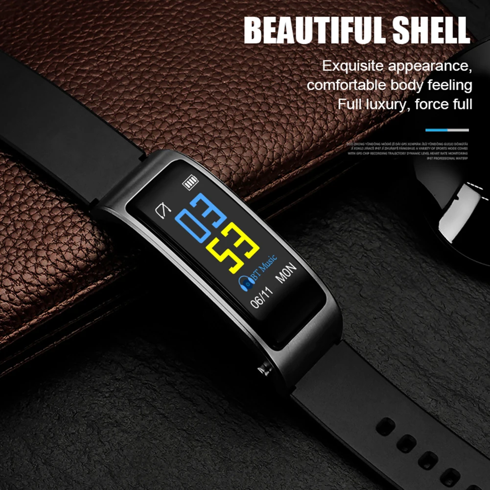 Мужской смарт-браслет Bluetooth наушники браслет цветной экран Смарт-браслет
