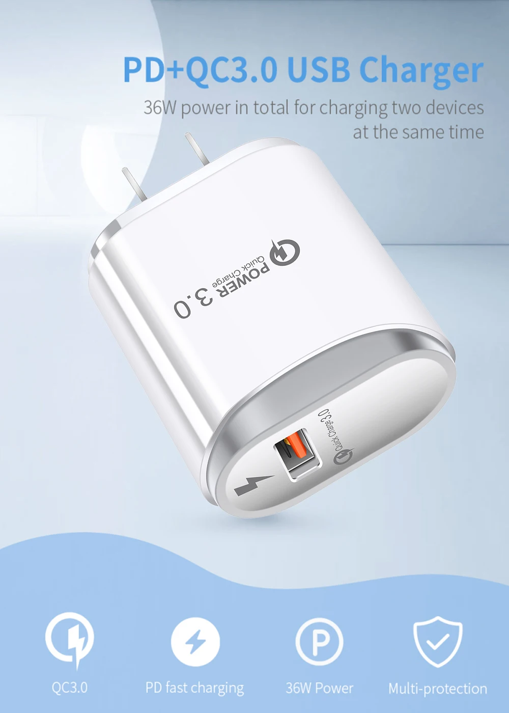 Большой овальный QC3.0 один порт быстрая зарядка зарядное устройство для мобильного телефона Универсальный USB быстрая зарядка