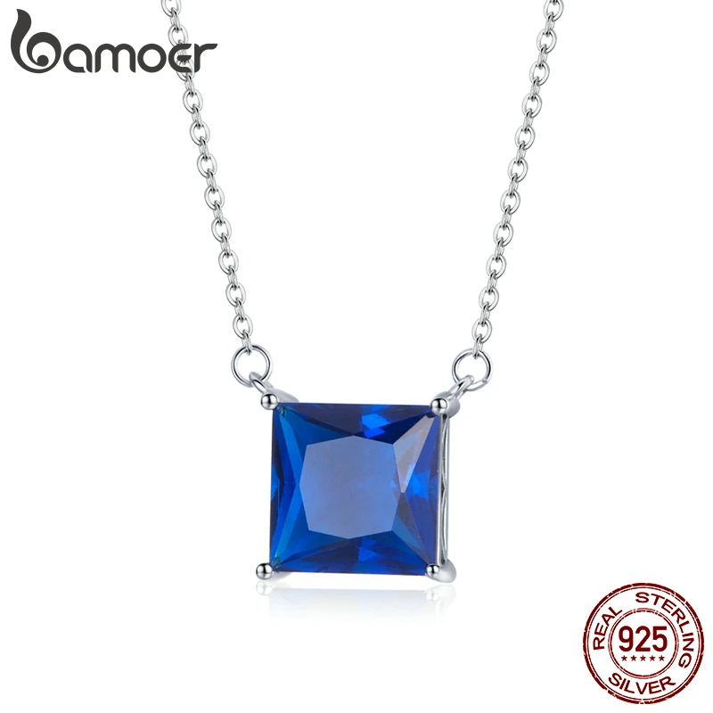 

Серебряная цепочка-ожерелье с квадратными блестящими камнями Memnon из серебра 925 пробы, простое квадратное ожерелье с голубым драгоценным ка...