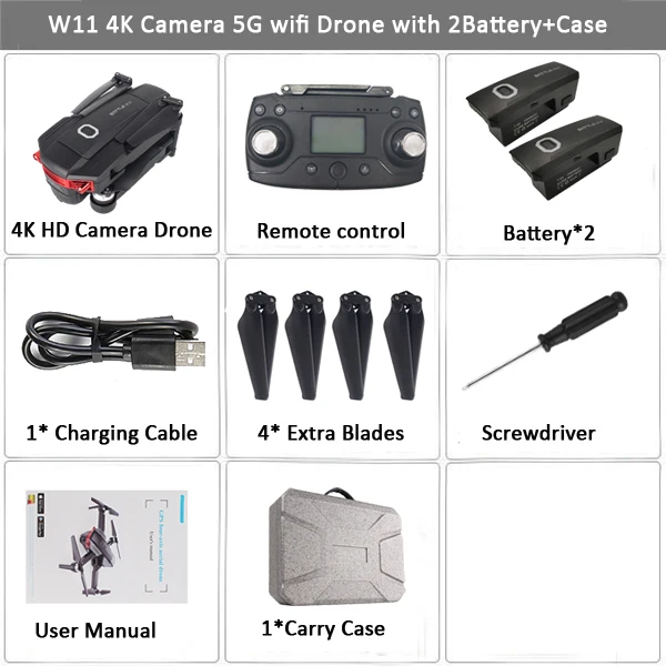 W11 Дрон с GPS с 4 K/720 P FPV Двойная камера 5G WiFi FPV Бесщеточный оптический поток RC Дрон Квадрокоптер полета 22 мин против K1 SG906 - Цвет: 4K 2B case