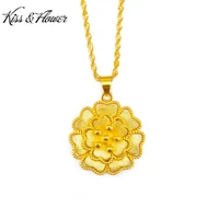 kissflower nk48 2022 fine jewelry wholesale fashion woman girl birthday wedding gift vintage flower 24kt gold pendant necklaces