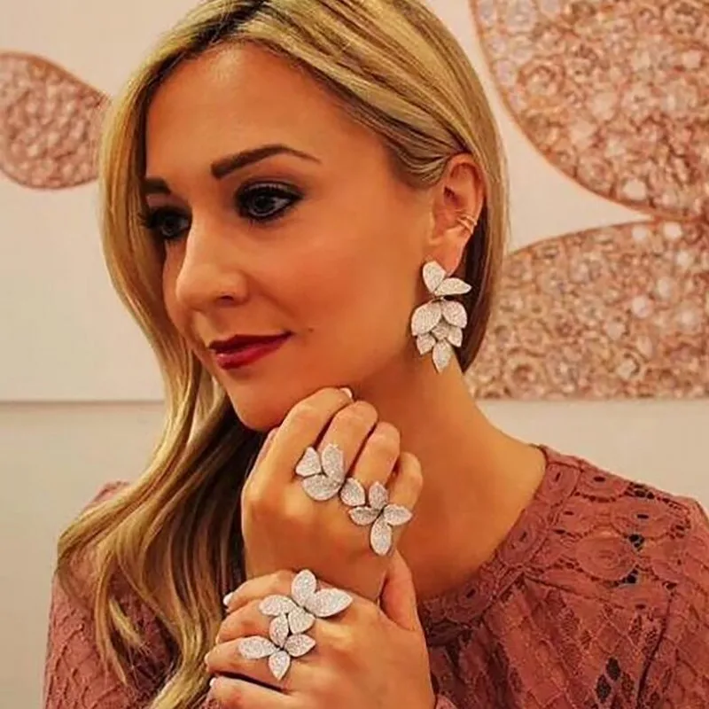 

2019 Sparkling Luxury Jewelry 925 Sterling Silver High Quality Pave 5A Cubic Zirconia Open adjustable Wedding Bridal Ring Gift