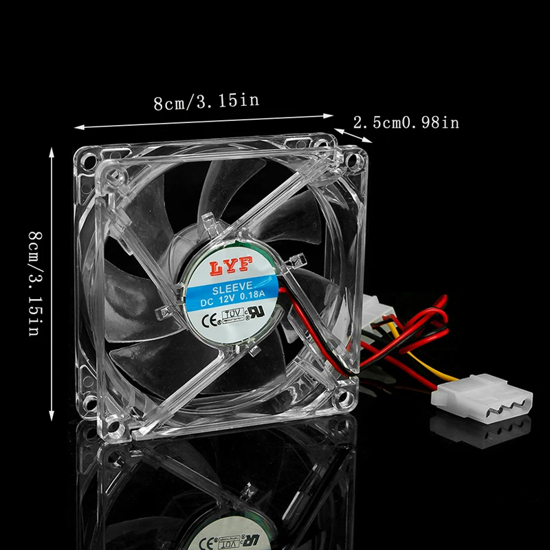 

1PC Clear 4-LED Blue Neon Light 80mm 12V 0.18A PC Computer Case Cooling Fan 8025