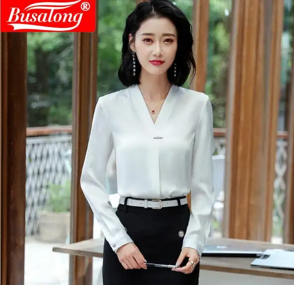 Белый светильник синий цвет модные сексуальные шифоновые блузки с v-образным