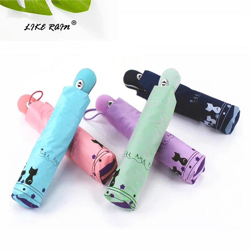 Креативный складной Кот для девушек и женщин Umberlla автоматическая черное