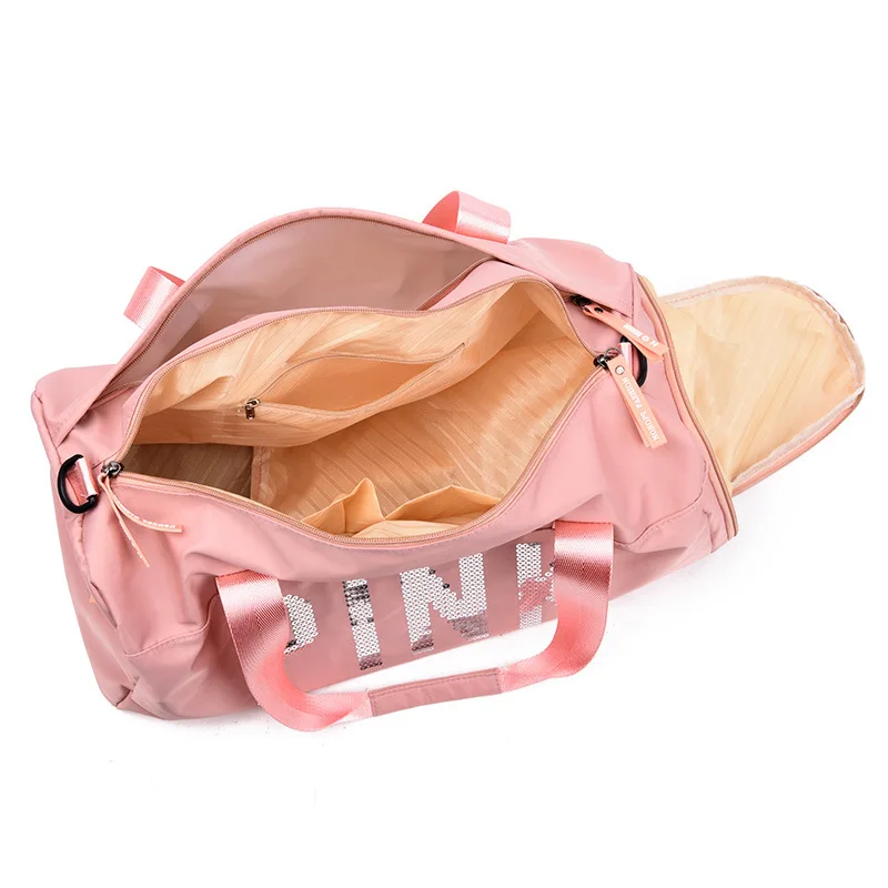 New Sequins Pink Gym Bag Women Shoe Compartment Waterproof Sport Bags For Fitness Training Bolsa Sac De Travel bag | Багаж и сумки