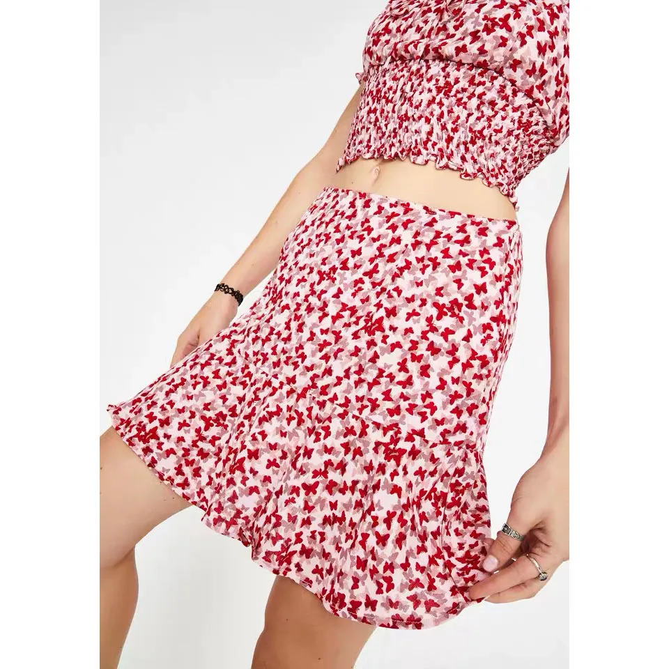 

Pleated print mini skirt women fashion A line zipper above knee sweet skirts Faldas Mujer