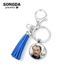 SONGDA рок-музыканта французской суперзвезды Джонни Холлидей цепочка для ключей с художественной фотографией Стекло с подвеской в форме PU кожаный брелок с кисточкой подарок