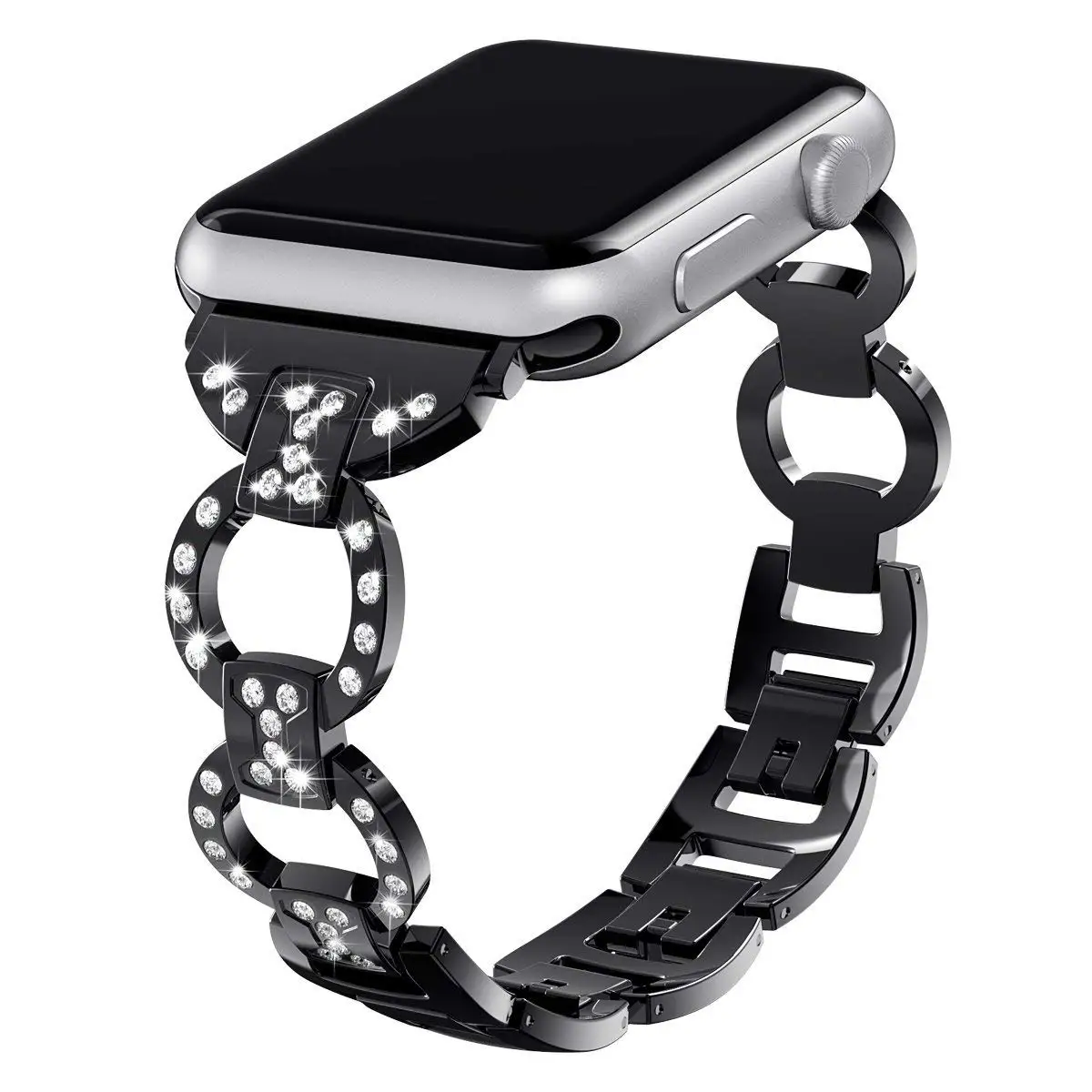 Женский бриллиантовый браслет для Apple Watch 38 мм 42 мм для iWatch 40 мм 44 мм серия 5 4 3 2 1 ремешок для часов из нержавеющей стали - Цвет ремешка: black