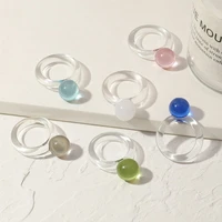 2021 transparent colorfuls crystal ball ring minimalist transparent acrylic resin plastic rings women girls party jewelry gifts