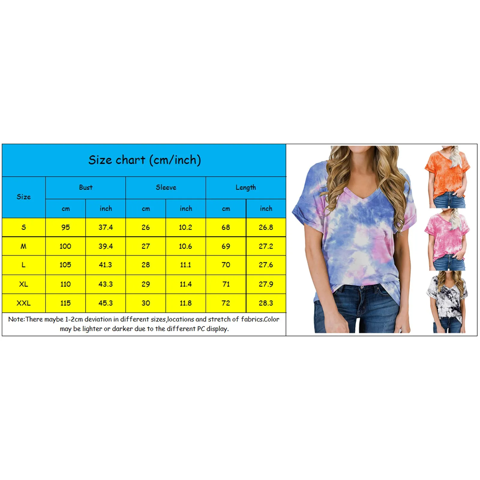 

Tie Dye Print Wild Loose T Shirt Women's Fashion V-neck Short Sleeved Harajuku T-shirt Loose Casual Ladies Tee Tops